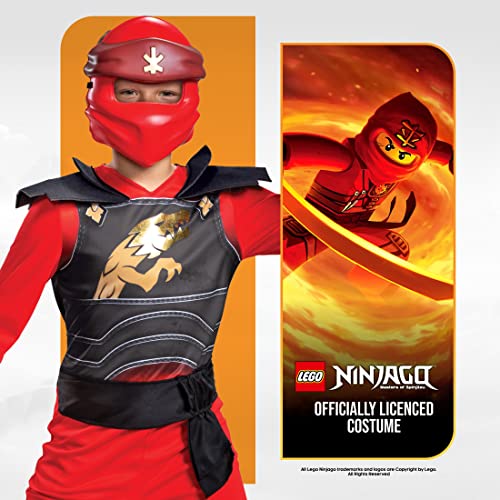 Disguise Kai Costume for Kids, Classic Lego Ninjago Legacy Themed Children's Character Jumpsuit, Child Size Medium (7-8), Red and Black (106559K')