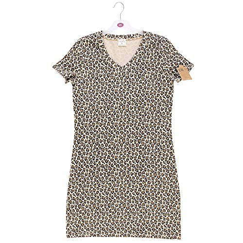 Touched by Nature Girls, Toddler, Baby and Womens Organic Cotton Short-Sleeve and Long-Sleeve Dresses, Leopard Short Sleeve, X-Small