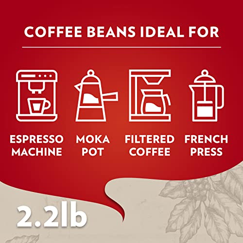 Lavazza Qualita Rossa - 2.2LB Bag of Espresso Beans - Authentic Italian, Blended and Roasted in Italy, Chocolate Flavour, Full Body and Intense Aromas
