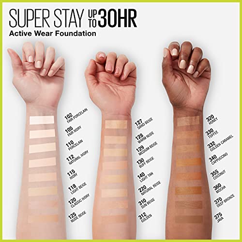 Maybelline Super Stay Full Coverage Liquid Foundation Active Wear Makeup, Up to 30Hr Wear, Transfer, Sweat and Water Resistant, Matte Finish, Golden, 1 Count
