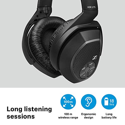 Sennheiser RS 175 RF Wireless Headphone System for TV Listening with Bass Boost and Surround Sound Modes