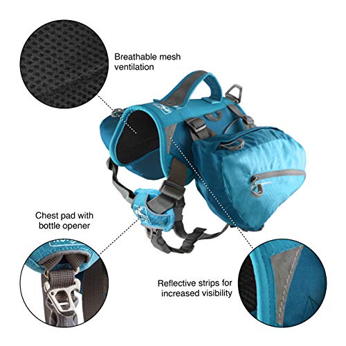 Kurgo Dog Saddlebag Backpack, Back Pack Dog Harness, Hiking Pack for Dogs, Packs for Pets to Wear, Camping and Travel Vest Harness, Reflective, Lightweight, Baxter Pack for Medium and Large Pets