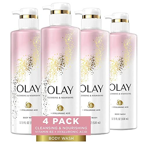 Olay Body Wash Women Cleansing and Nourishing with Hyaluronic Acid and Vitamin B3, 20 fl oz (Pack of 4)