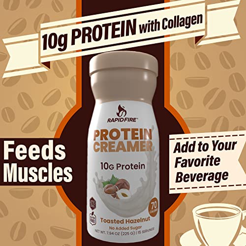 RAPID FIRE Protein Creamer, Hazelnut Flavor, Keto Friendly, 10g of Protein with Vitamins and Minerals, 15 Servings, May Boost Metabolism and Increase Energy, Multi, 7.94 Ounce