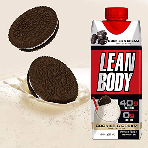 Lean Body Ready-to-Drink Cookies and Cream Protein Shake, 40g Protein, Whey Blend , 0 Sugar, Gluten Free, 22 Vitamins and Minerals, (Recyclable Carton and Lid - Pack of 12) LABRADA , 17 Fl Oz (Pack of 12)