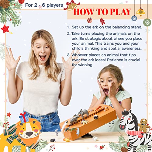 Noah's Ark Board Game, Don't Rock The Boat, Strategy Balancing Game, Hand-Eye Coordination, Religious Stacking Educational Board Game with Animal Toys