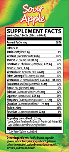 Zipfizz 2oz Energy Shot - Sour Apple Flavor | Hydrating Electrolyte Drinks w/Liquid B12, Caffeine, Ginseng, and Vitamins | Low Carb, Gluten Free, Sugar Free Energy Drink (6 Pack)