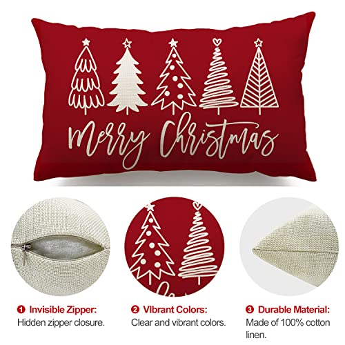 Merry Christmas Pillow Cover 12x20 Farmhouse Christmas Throw Lumbar Pillow Cover Decorations Christmas Tree Holiday Decor Case for Home Couch
