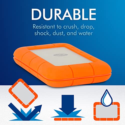 LaCie Rugged USB-C 4TB External Hard Drive Portable HDD – USB 3.0, Drop Shock Dust Rain Resistant Shuttle Drive, for Mac and PC Computer Desktop Workstation Laptop, 1 Month Adobe CC (STFR4000800)
