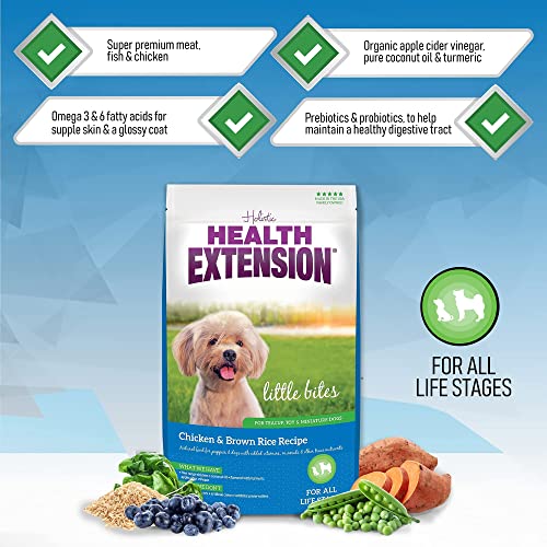Health Extension Little Bites Dry Dog Food, Natural Food with Added Vitamins and Minerals, Suitable for Teacup, Toy and Miniature Dogs, Chicken and Brown Rice Recipe (10 Pound / 4.5 Kg)