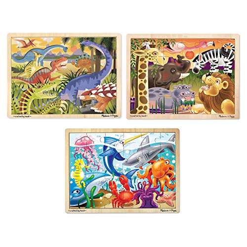Melissa and Doug Jigsaw Puzzle Bundle (Dinosaur,Safari and Ocean) - Animal Puzzles, Wooden Jigsaw Puzzles For Kids Ages 3+