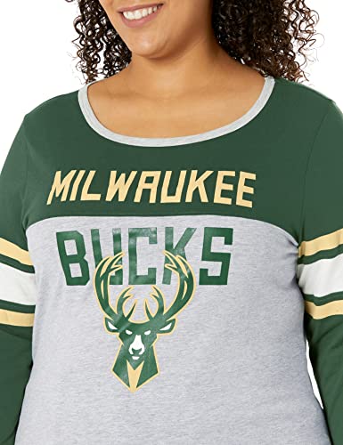 Ultra Game NBA Milwaukee Bucks Womens T-Shirt Raglan Baseball 3/4 Long Sleeve Tee Shirt, Team Color, X-Large
