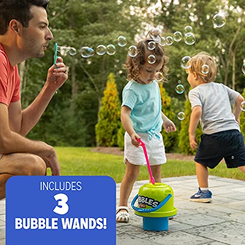 Fubbles Bubbles No-Spill Big Bubble Bucket in Pink | Bubbles for Toddlers and Kids of All Ages | Includes Fubbles Bubbles Bucket and 3 Bubble Wands, Made in The USA