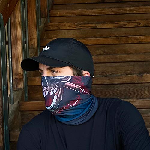 Neck Gaiter Face Mask Scarf - Proudly Made in The USA. Sun and Dust Protection, Sport, Bandanas for Fishing, Hiking, Cycling, Motorcycling, Running - Red Crossbones