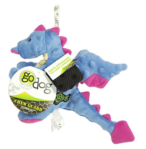 goDog Dragons Squeaker Plush Pet Toy for Dogs and Puppies, Soft and Durable, Tough and Chew Resistant, Reinforced Seams - Periwinkle, Small