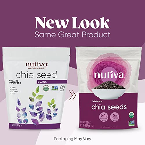 Nutiva USDA Organic Premium Nutrient-Dense Raw Black Chia Seeds with 3g Protein and 5g Fiber for Salads, Yogurt and Smoothies, Non-GMO, Vegan, Gluten-Free, Keto and Paleo, 32 Ounce (Pack of 1)