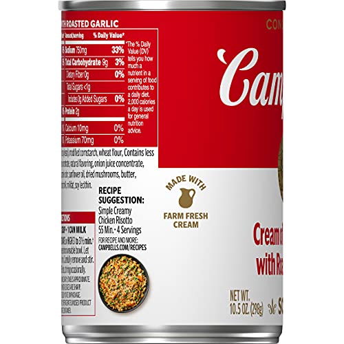 Campbell's Condensed Cream of Mushroom with Roasted Garlic Soup, 10.5 Ounce Can (Pack of 12)