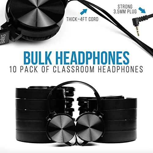 Bulk Classroom Headphones (10 Pack) - On-Ear Premium Student Bulk Headphones: Perfect for Kids, K-12 Classrooms, Schools and Class Sets (Great Value, Durable, Noise Reducing, Comfortable, Easy-to-Clean)