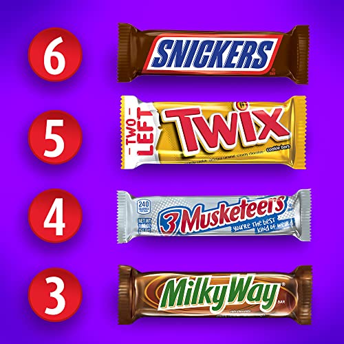 SNICKERS, TWIX, MILKY WAY and 3 MUSKETEERS Individually Wrapped Variety Pack Full Size Milk Chocolate Candy Bars Bulk Assortment, 33.31 oz, 18 Bars