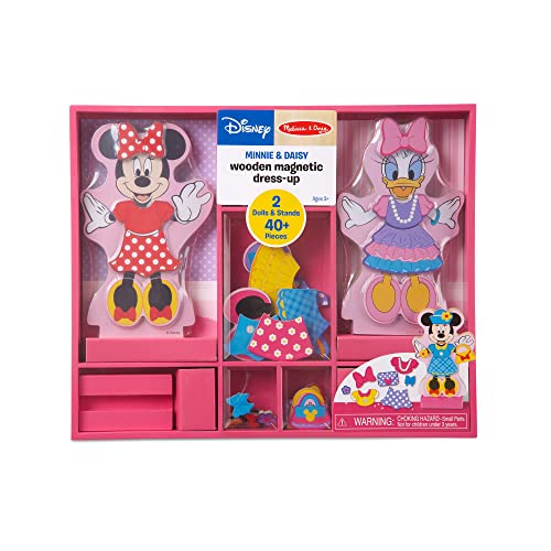 Melissa and Doug Disney Minnie Mouse and Daisy Duck Magnetic Dress-Up Wooden Doll Pretend Play Set (40+ pcs) - Toys, Dress Up Dolls For Preschoolers And Kids Ages 3+