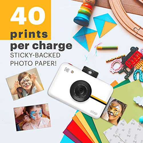 Kodak Step Camera Instant Camera with 10MP Image Sensor, ZINK Zero Ink Technology, Classic Viewfinder, Selfie Mode, Auto Timer, Built-in Flash and 6 Picture Modes | White.