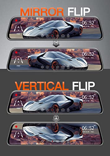 WOLFBOX G840S 12' 4K Mirror Dash Cam Backup Camera, 2160P Full HD Smart Rearview Mirror for Cars and Trucks, Front and Rear View Dual Cameras, Night Vision, Parking Assistance, Free 32GB Card and GPS