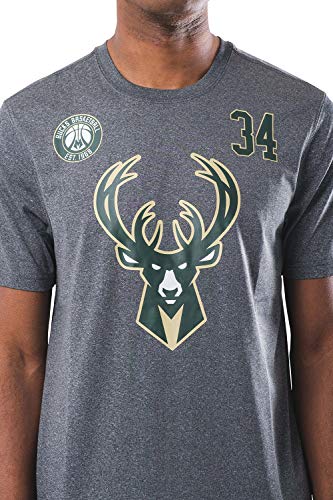 Ultra Game NBA Milwaukee Bucks - Giannis Antetokounmpo Mens Active Tee Shirt, Heather Charcoal, XX-Large