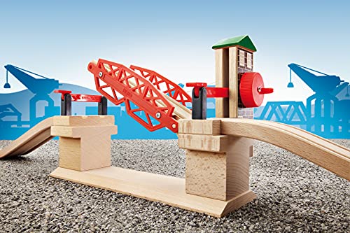 BRIO 33757 Lifting Bridge | Toy Train Accessory with Wooden Track for Kids Age 3 and Up , Red