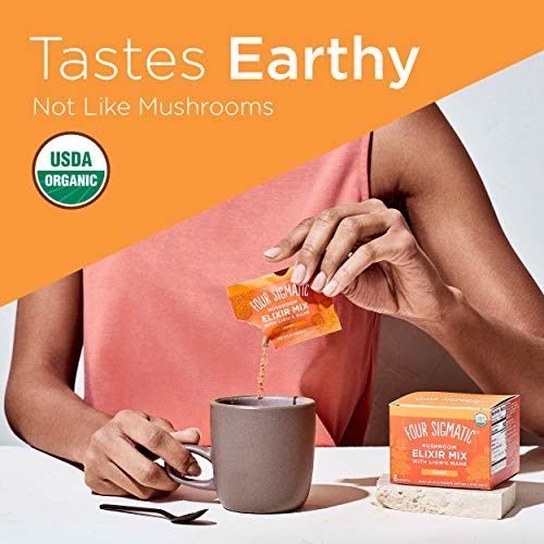 Lion's Mane Elixir Mushroom Coffee Alternative by Four Sigmatic | Organic Lion's Mane Mushroom Powder, Rhodiola and Rose Hips | Immune and Memory Support | Paleo | Pack of 20
