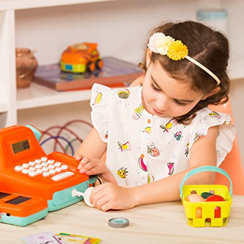 Battat Cash Register Toy Playset – Pretend Play Kids Calculator Cash Register with Accessories for 3+ (26-Pieces), Orange