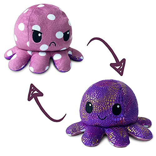 The Original Reversible Octopus Plushie | TeeTurtle’s Patented Design | Polka Dot and Shimmer | Show your mood without saying a word!
