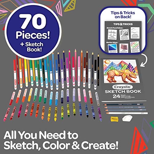 Crayola Sketch and Color (70pcs), Art Kit for Kids, Includes Coloring Kit, Art Case and Sketch Book, Gifts for Kids Ages 8+