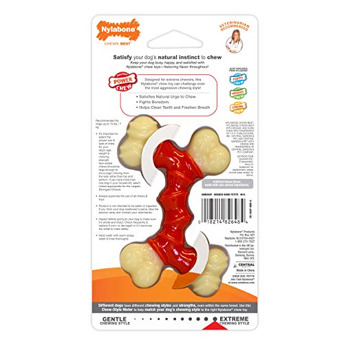 Nylabone Double Bone Power Chew Long-Lasting Dog Toy Bacon X-Small/Petite (1 Count)
