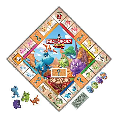 Monopoly Junior Dinosaur Edition Board Game, Kids Board Games, Fun Dinosaur Toys, Dinosaur Board Game for 2-4 players,Multicolor (Amazon Exclusive)
