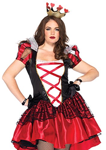 Leg Avenue womens - 2 Piece Royal Red Queen Full Length Satin Dress With Crown Headpiece Halloween for Wom Adult Sized Costumes, Black/Red, 1X 2X US