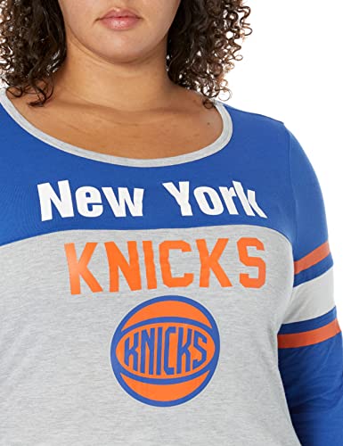 Ultra Game NBA New York Knicks Womens T-Shirt Raglan Baseball 3/4 Long Sleeve Tee Shirt, Team Color, X-Large