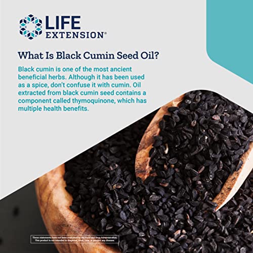 Life Extension Black Cumin Seed Oil 500 mg – Immune Support and Inflammation Management Supplement – Non-GMO – Gluten-Free – 60 Softgels