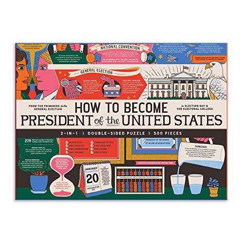 Galison How to Become President of The United States Double-Sided Puzzle, 500 Pieces, 24” x 18” – Jigsaw Puzzle Featuring an Illustration by Caitlin Keegan – Thick Pieces, Challenging Family Activity
