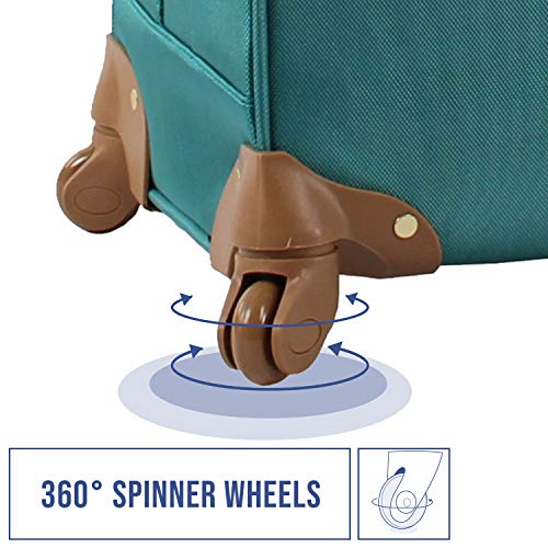 Steve Madden Designer 20 Inch Carry On Luggage Collection - Lightweight Softside Expandable Suitcase for Men and Women - Durable Bag with 4-Rolling Spinner Wheels (Harlo Teal Blue)
