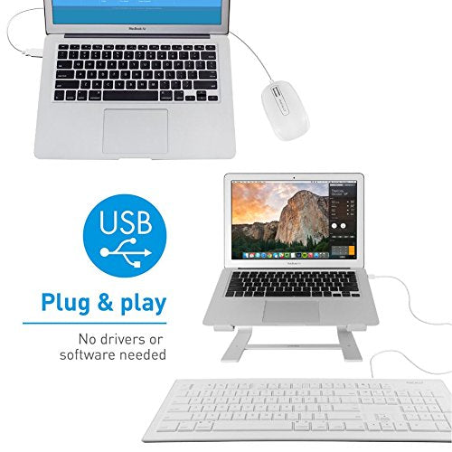 Macally 104 Key USB Wired Keyboard and Mouse Combo with Apple Shortcut Keys for Mac, iMac, Macbook, and Windows PC (MKEYECOMBO), White