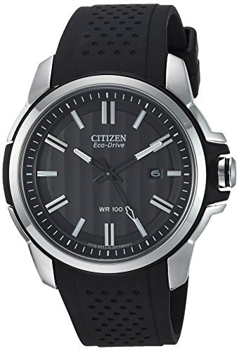 Citizen Men's Eco-Drive Weekender Watch in Stainless Steel with Black Polyurethane strap, Black Dial (Model: AW1150-07E)