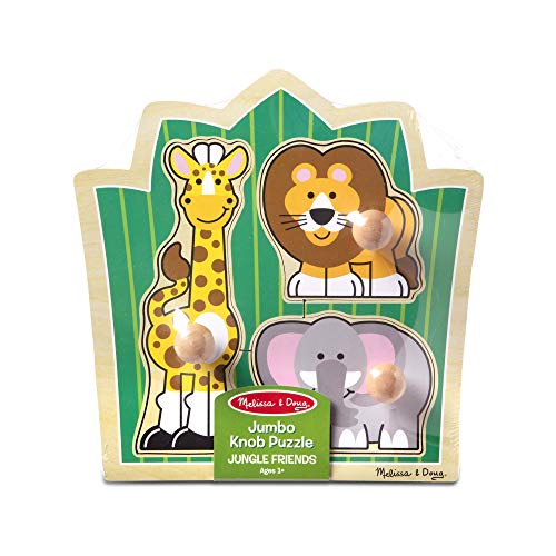 Melissa and Doug Jungle Friends Safari Animals Jumbo Knob Wooden Puzzle - Wooden Peg Chunky Baby Puzzle, Preschool Learning Puzzle, Wooden Puzzle Board For Toddlers Ages 1+