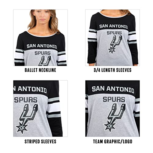 Ultra Game NBA San Antonio Spurs Womens T-Shirt Raglan Baseball 3/4 Long Sleeve Tee Shirt, Team Color, Small