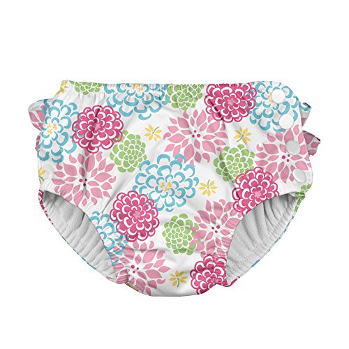 Ruffle Snap Reusable Absorbent Swimsuit Diaper-White Zinnia-24mo