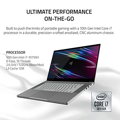 Razer Blade 15 Base Gaming Laptop 2020: Intel Core i7-10750H 6-Core, NVIDIA GeForce RTX 2070 Max-Q,15.6' 4K OLED,16GB RAM,512GB SSD, CNC Aluminum,Chroma RGB,Thunderbolt 3,Creator Ready, Mercury White