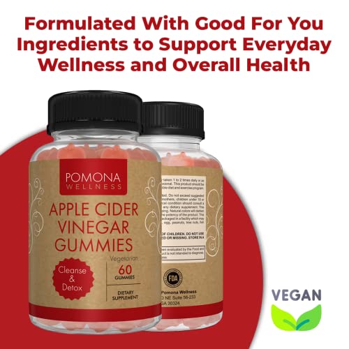 Pomona Wellness Apple Cider Vinegar Gummies with B Vitamins for Immune Support, Detox and Cleanse, ACV Gummy for Digestion, Overall Health, Vegan, 60 Count