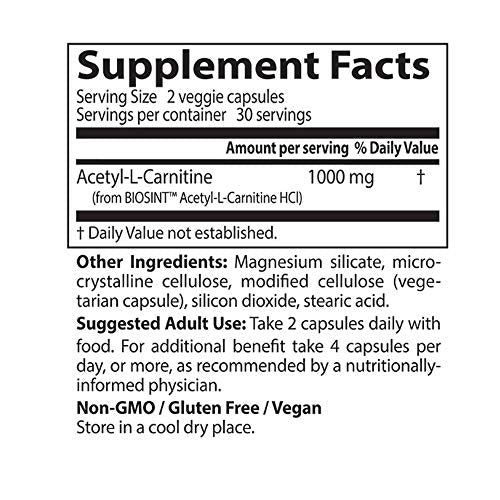 Doctor's Best Acetyl L-Carnitine, Help Boost Energy Production, Support Memory/Focus, Mood, Non-GMO, Vegan, Gluten Free