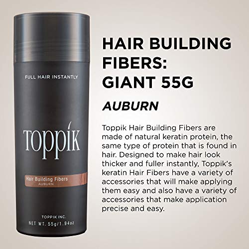 Toppik Hair Building Fibers - Fill In Fine or Thinning Hair - Instantly Thicker, Fuller Looking Hair - 9 Shades for Men and Women - 55g, Auburn, 1.94 Ounce (Pack of 1)