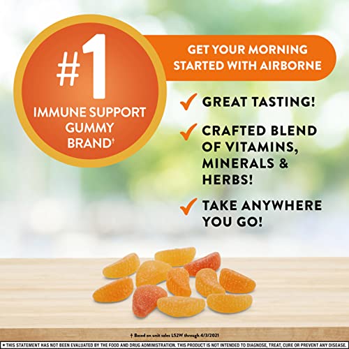 Airborne Vitamin C 750mg (per serving) - Assorted Fruit Gummies (63 count in a bottle), Gluten-Free Immune Support Supplement With Vitamins C E, Selenium