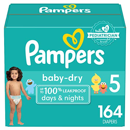 Diapers Size 5, 164 Count - Pampers Baby Dry Disposable Baby Diapers (Packaging and Prints May Vary)
